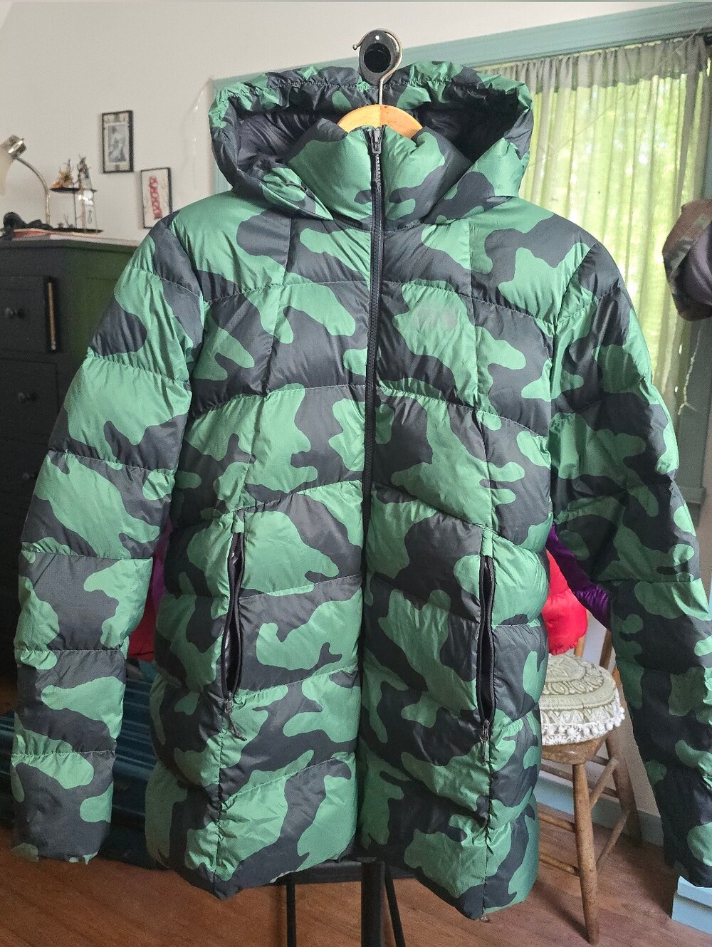 Mountain Hardwear Green & Black Camo Puffer Jacket with Hood